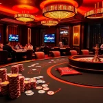 Betting at an upscale casino table featuring okfun, poker chips, and cards in action.