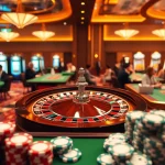 Experience the thrill of EEJL gaming at a luxurious casino with poker chips and a roulette wheel.