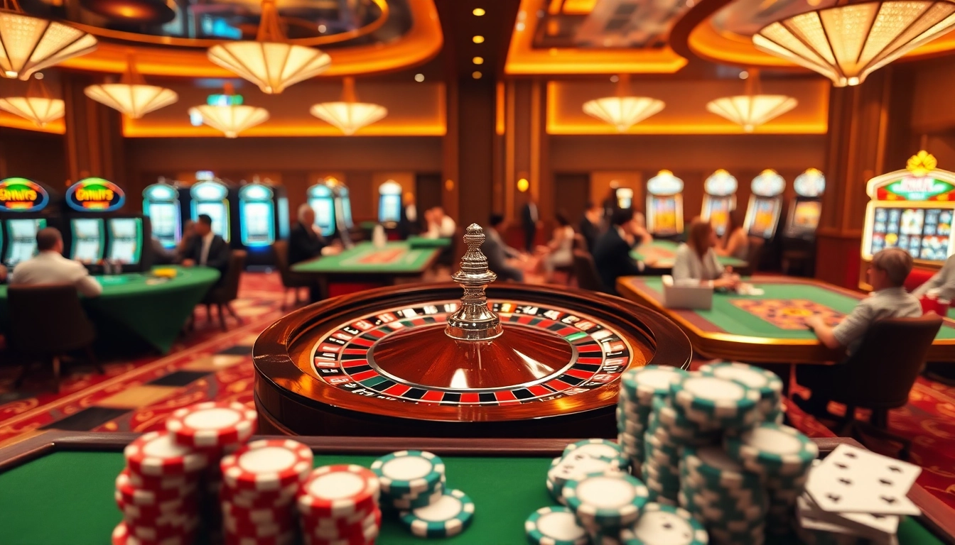 Experience the thrill of EEJL gaming at a luxurious casino with poker chips and a roulette wheel.