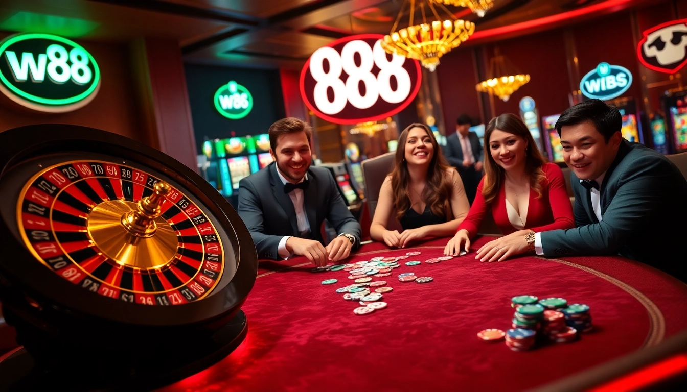 Experience thrilling moments at w88 with vibrant casino tables and poker chips.