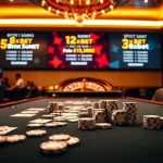 Experience the excitement at 8xbet with this lavish gaming scene featuring poker chips and a roulette wheel.