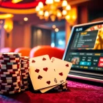 Engaging scene of online gambling at trang BL555 chính thức with poker chips and a roulette wheel.