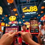 Exciting Lucky88 gaming scene with diverse players and modern digital interface