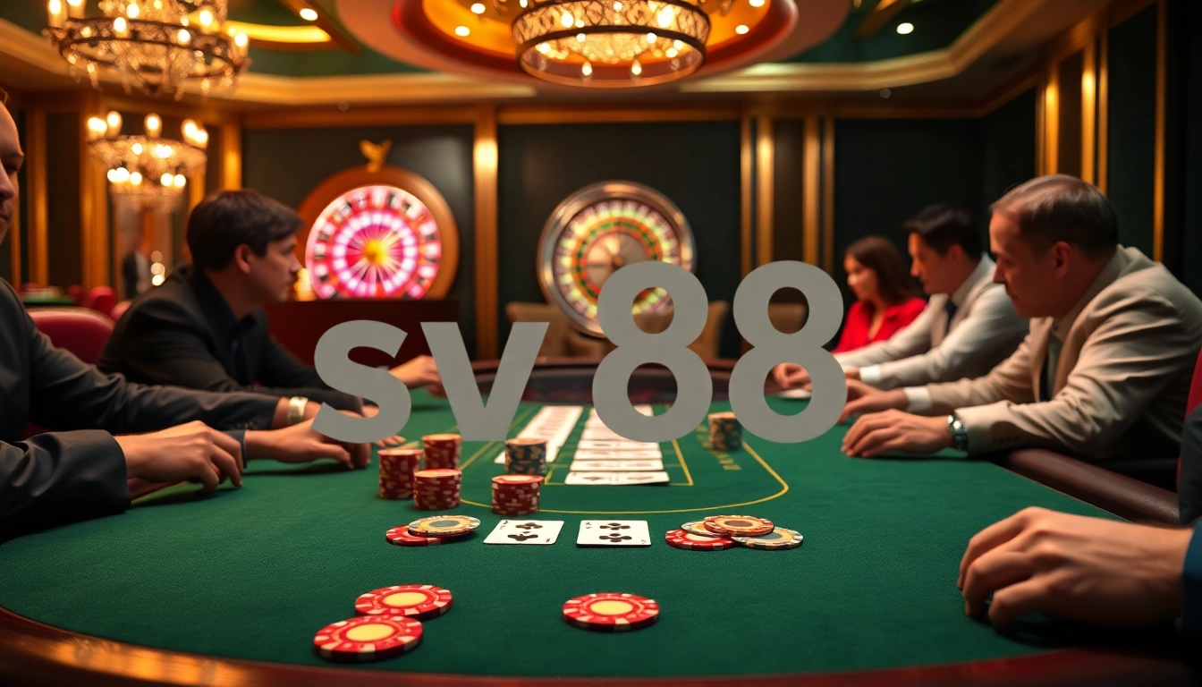 Experience the excitement of high-stakes poker at a luxurious casino table focused on sv88.vt gameplay.