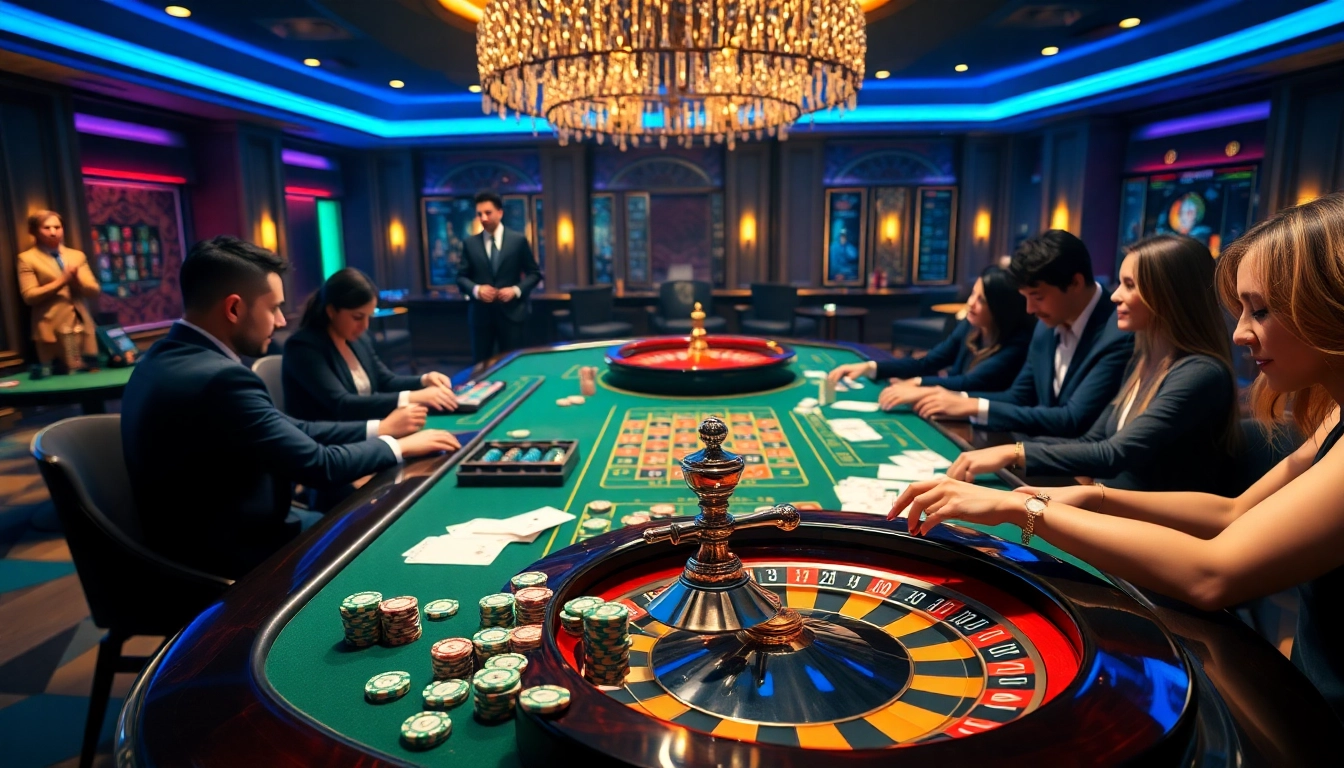 Excited players enjoying games at 789club casino with vibrant table setup.