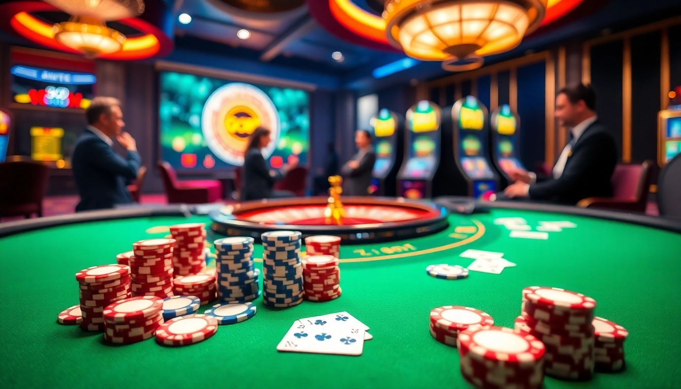 Exciting gameplay action at go88 online casino with poker chips and roulette wheel.