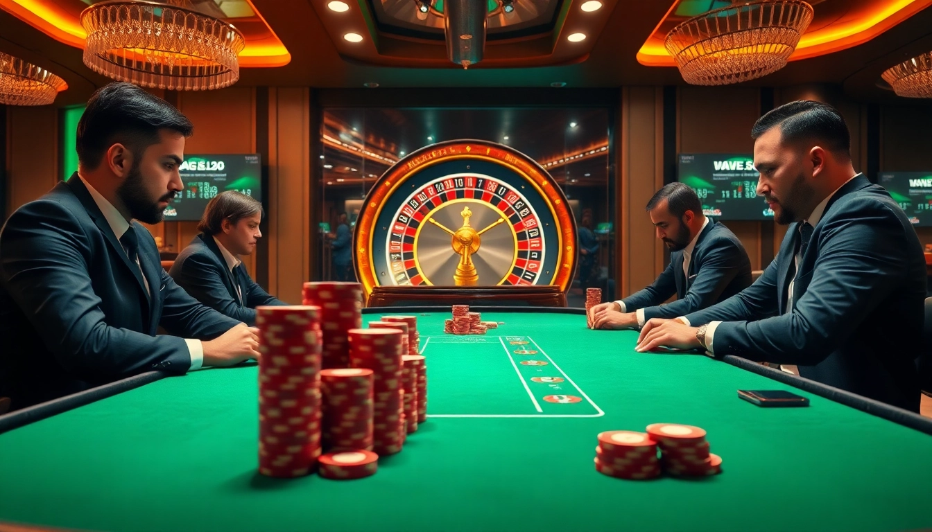 Players engaged in a high-stakes poker game at KJC, showcasing excitement and professional betting strategies.