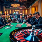 High-stakes Fly88 poker game with luxury tables and vibrant slot machines