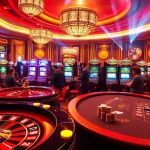 RR88 players enjoying an exciting game at a luxurious casino with roulette and poker tables.