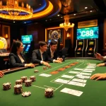 LC88 players enjoying an engaging online casino experience at a luxurious casino table.