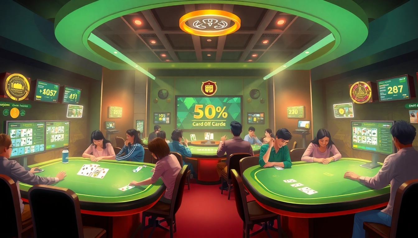 Engaging online gaming platform scene illustrating topgamebaidoithuong.mx with players enjoying cash reward card games.