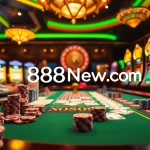 Engaging scene of online gambling with casino elements at 888new com featuring chips and a roulette wheel.