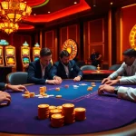 Intense poker gameplay at HM88 with golden chips and vibrant casino atmosphere.