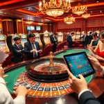 Players at a lively ku88 casino engaging with roulette and slot machines, creating an exciting atmosphere.