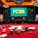 Experience thrilling moments at FC88’s luxurious casino with vibrant game tables and chic décor.