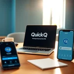 QuickQ下载：在笔记本电脑上展示 QuickQ VPN 界面的现代工作区。