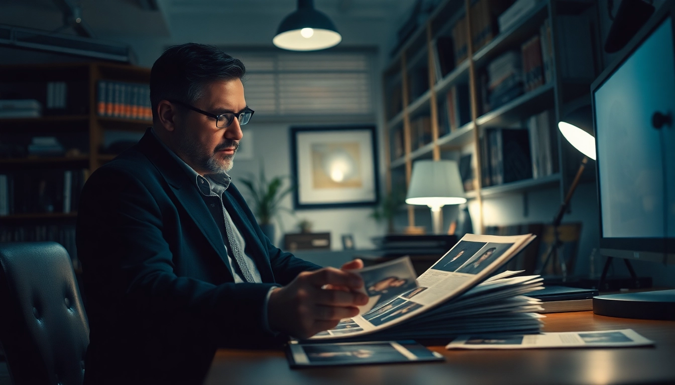 Investigating infidelity investigations with a detective analyzing evidence in a darkened office.