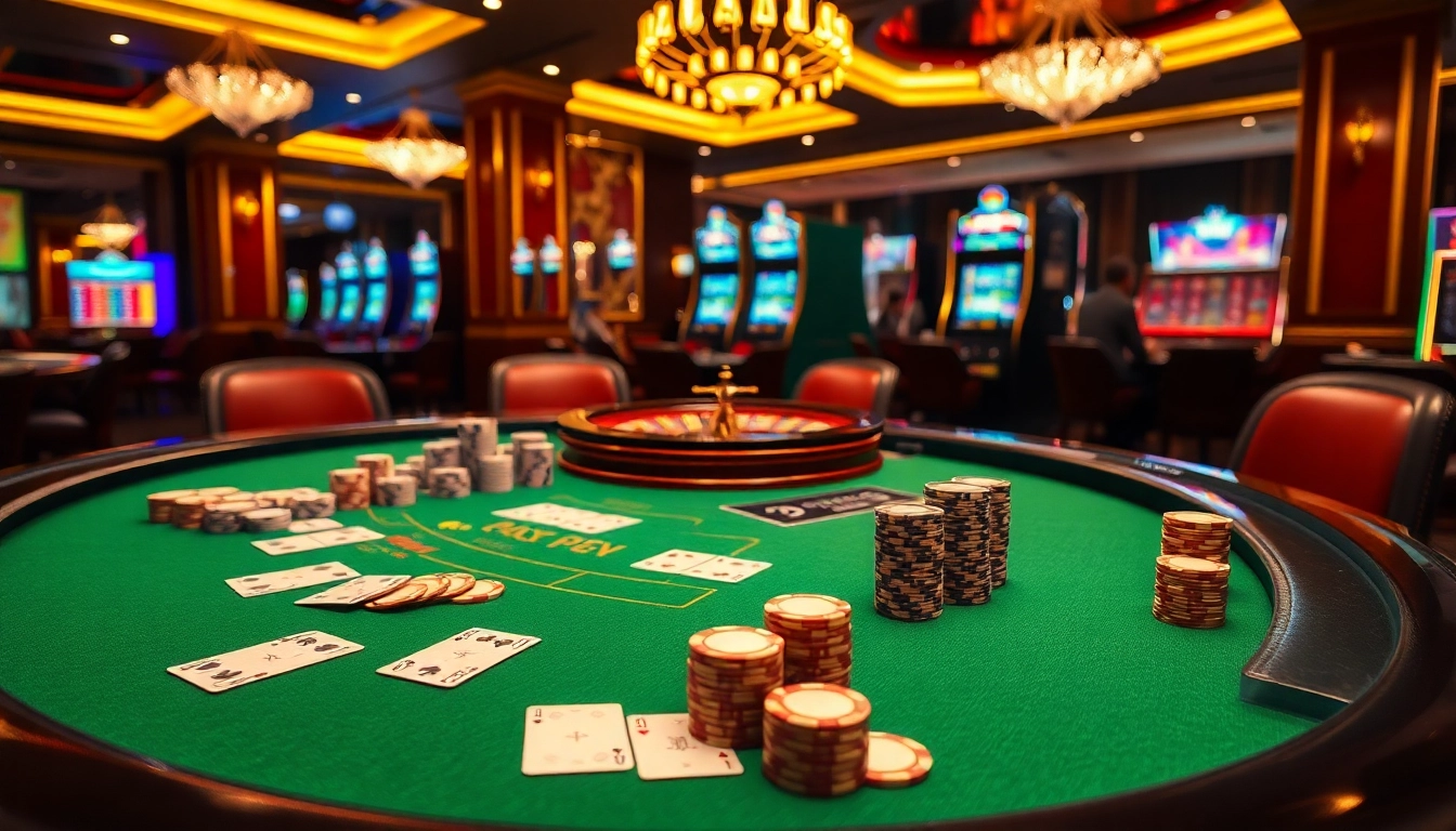 Experience strategic gameplay at https://thabethome.com/ with a vibrant casino scene featuring blackjack, roulette, and slot machines.