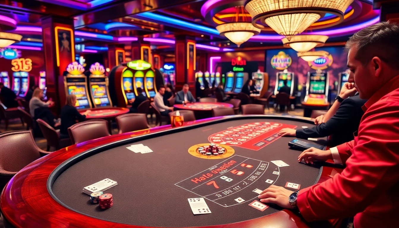 Players enjoying games at https://fly88seo.com/ in a luxurious casino atmosphere with vibrant details.