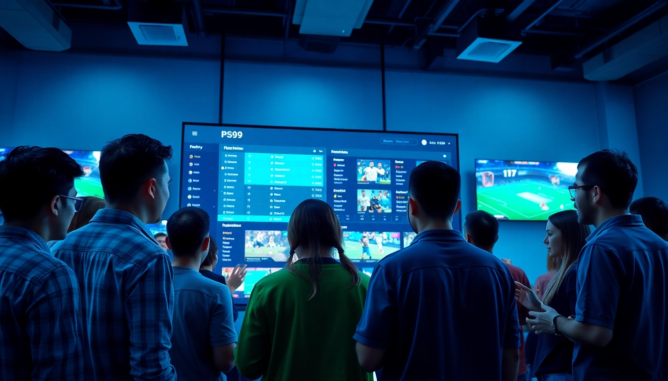 Excited players engaging with PS99 online gaming platform, showcasing live sports betting.