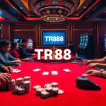Engaged players enjoying poker at a casino table featuring TR88 event visuals.