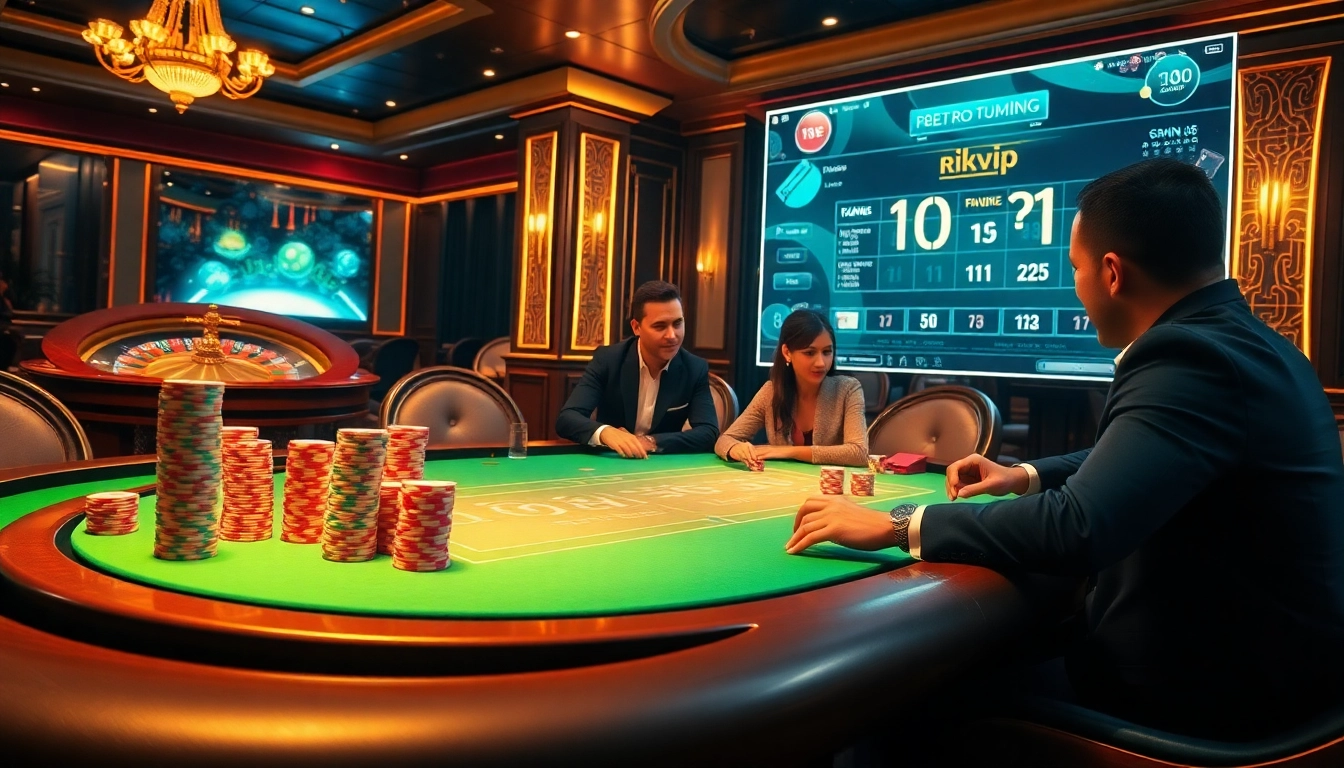 High-stakes poker game featuring rikvip's vibrant online casino atmosphere.