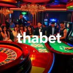 Gamblers enjoying excitement at a thabet casino with vibrant tables and slot machines.