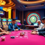 11UU players enjoying an exciting game of poker at a luxurious casino table.