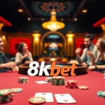 Experience the thrill of 8kbet with vibrant casino tables and joyful players.