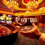 Players celebrating wins at https://13win.vegas/ with poker chips and roulette wheels in a luxury casino.