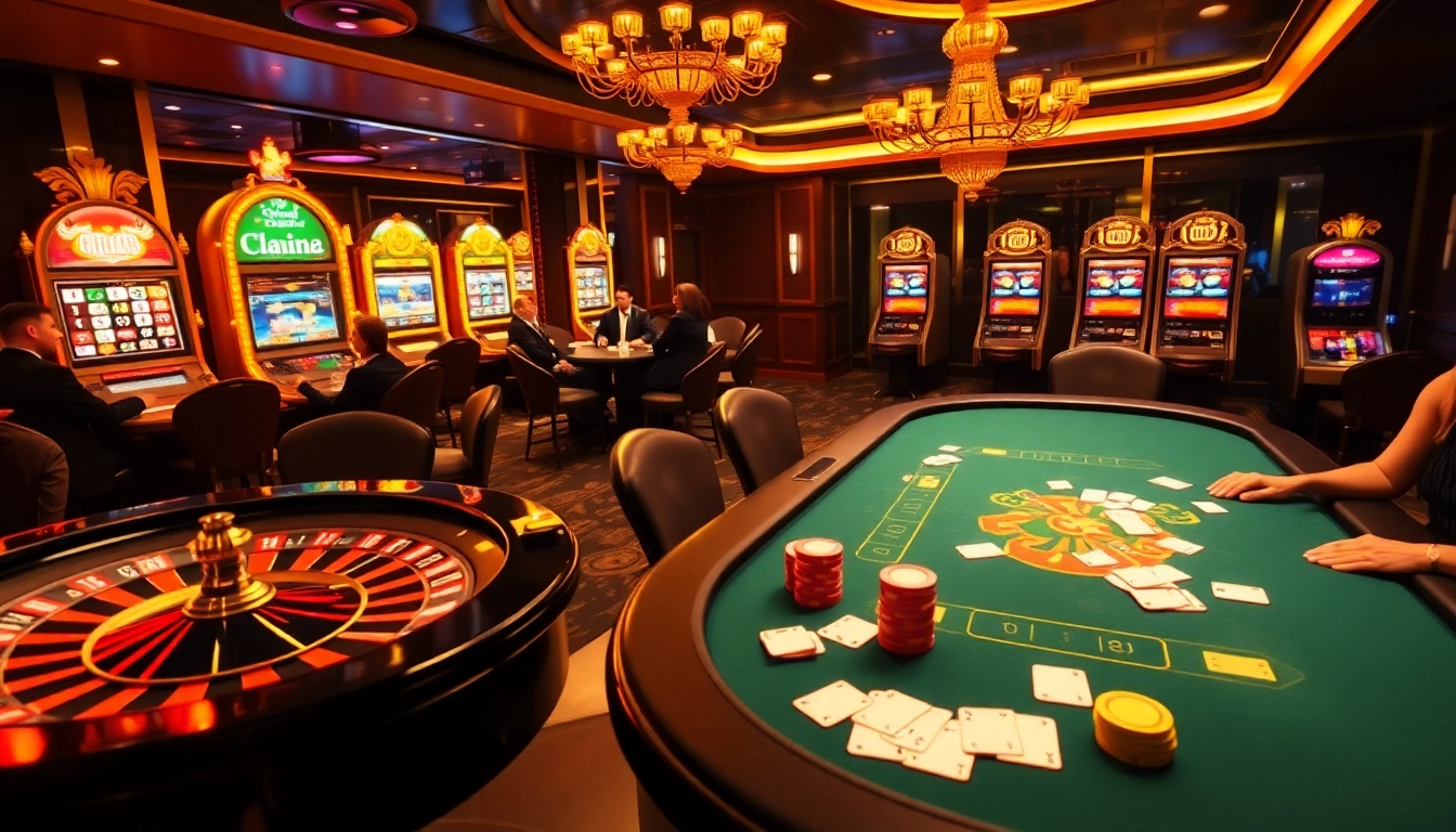 Rikvip players enjoying high-stakes poker and roulette in an elegant casino atmosphere.