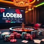 Experience thrilling online gambling with LODE88, featuring vibrant casino elements and winning excitement.