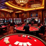 Bet88 casino scene showcasing poker tables and slot machines with vibrant gambling action.