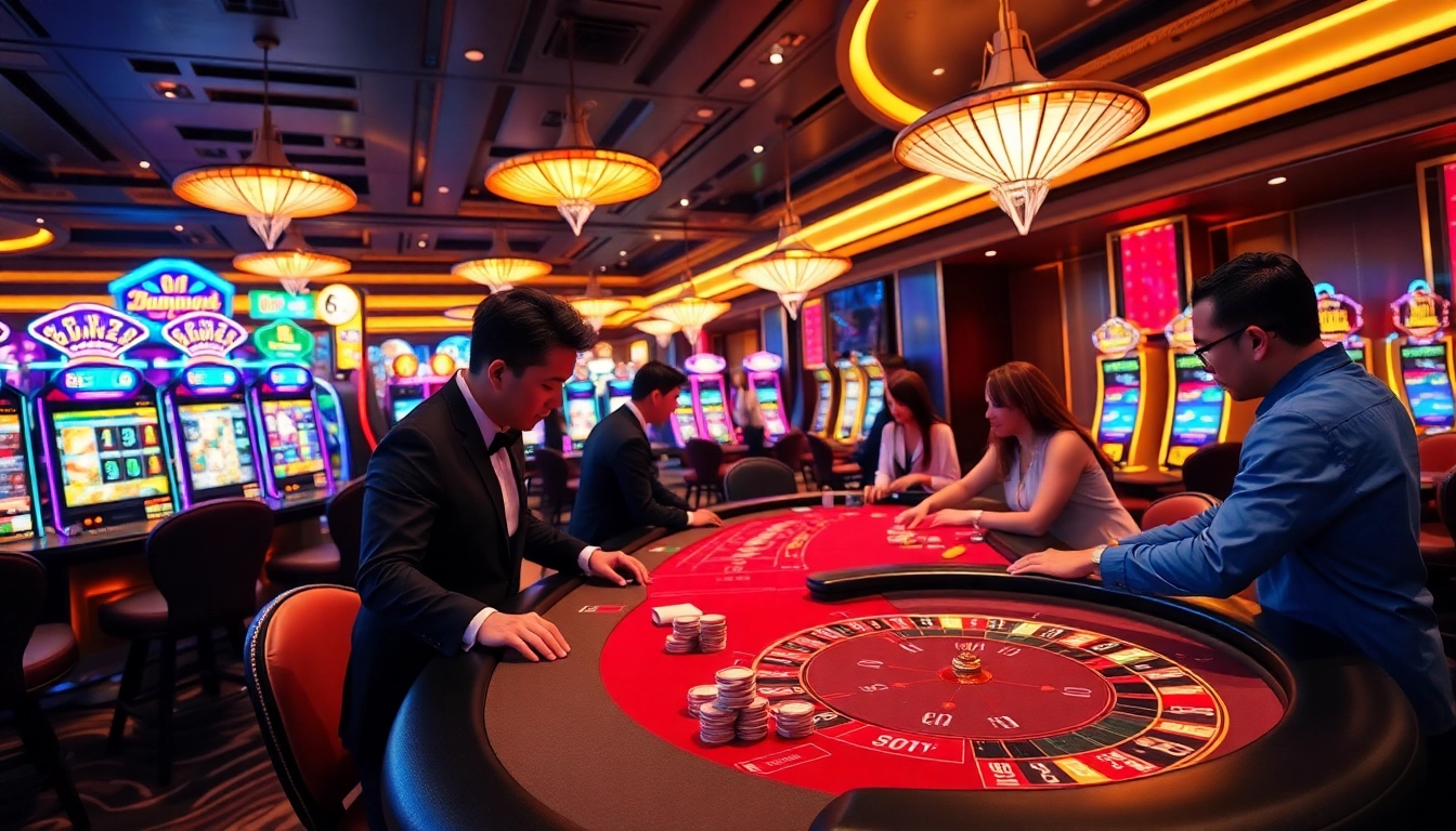 Engaging scene of players enjoying games at Hi88's luxurious online casino, showcasing thrilling excitement.