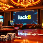 Engage with the excitement of đăng nhập luck8 at a vibrant online casino scene featuring roulette and slot machines.