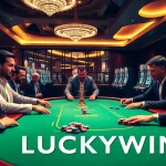 Exciting gambling at LUCKYWIN with poker tables, roulette wheels, and vibrant casino atmosphere.