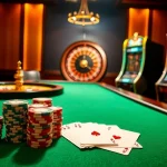 Exciting casino scene with ALO789 poker table and luxurious betting chips.