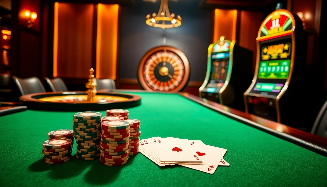 Exciting casino scene with ALO789 poker table and luxurious betting chips.
