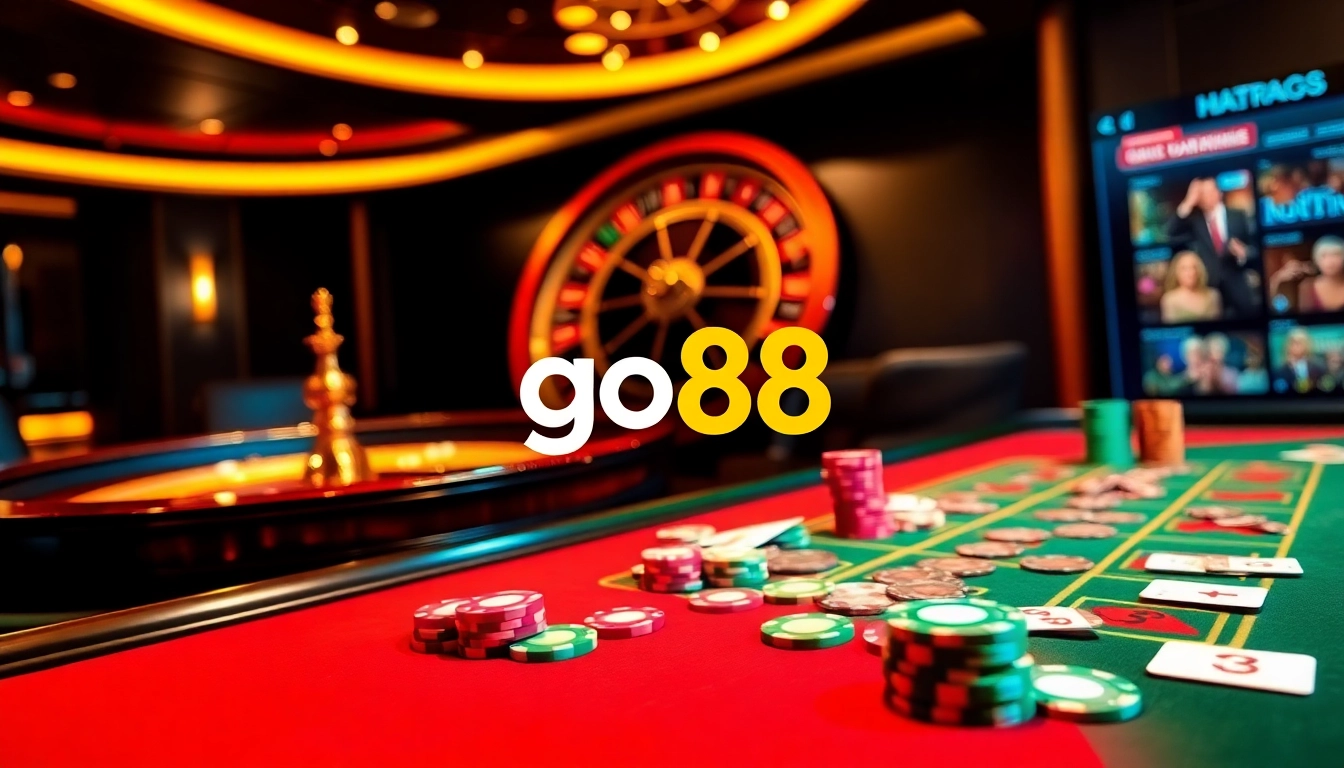 Experience thrilling gameplay at go88 with vibrant casino elements like cards and chips.
