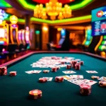 Engaging scene at https://jun88pl.com/ showcasing poker chips and cards in an exciting casino setting.