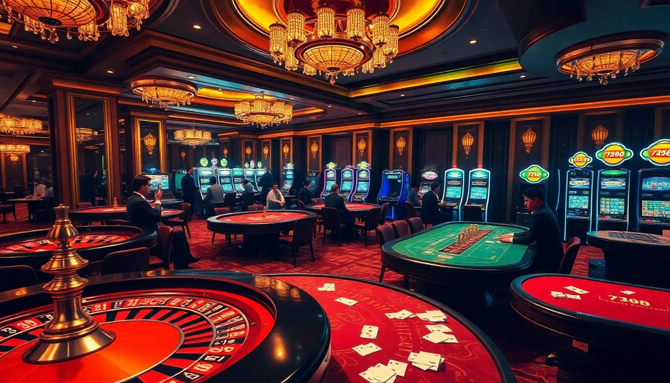 Players strategizing and placing bets at luxurious casino tables in the 789b-themed environment.