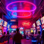 Porn games arcade featuring vibrant booths and engaging gameplay atmosphere.