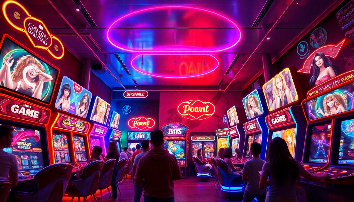 Porn games arcade featuring vibrant booths and engaging gameplay atmosphere.