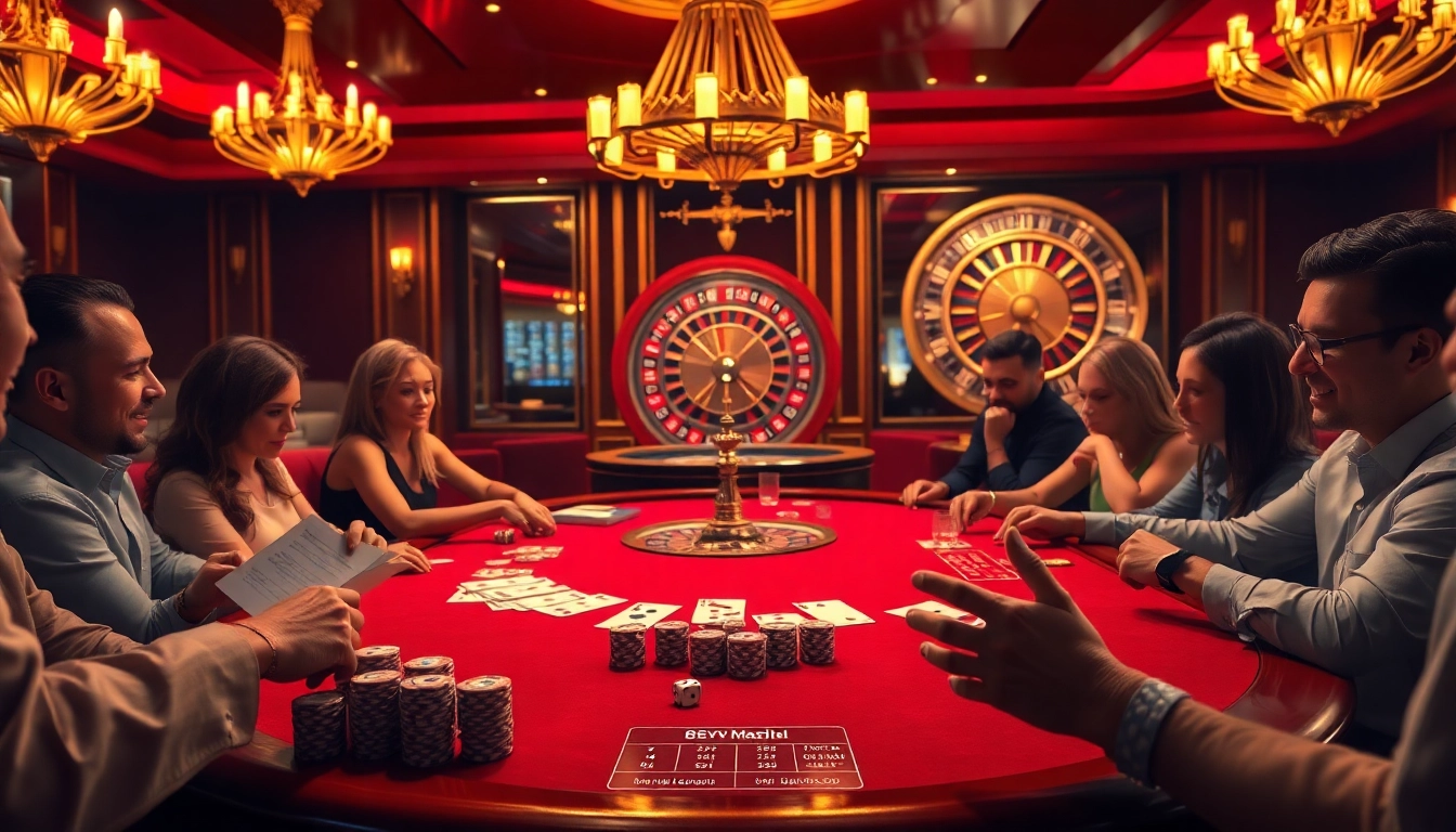 Players enjoying a thrilling poker game at https://88vv.media/ casino, showcasing high stakes and excitement.