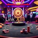 Engaging poker gameplay highlighting Link X88 amidst vibrant casino ambiance.