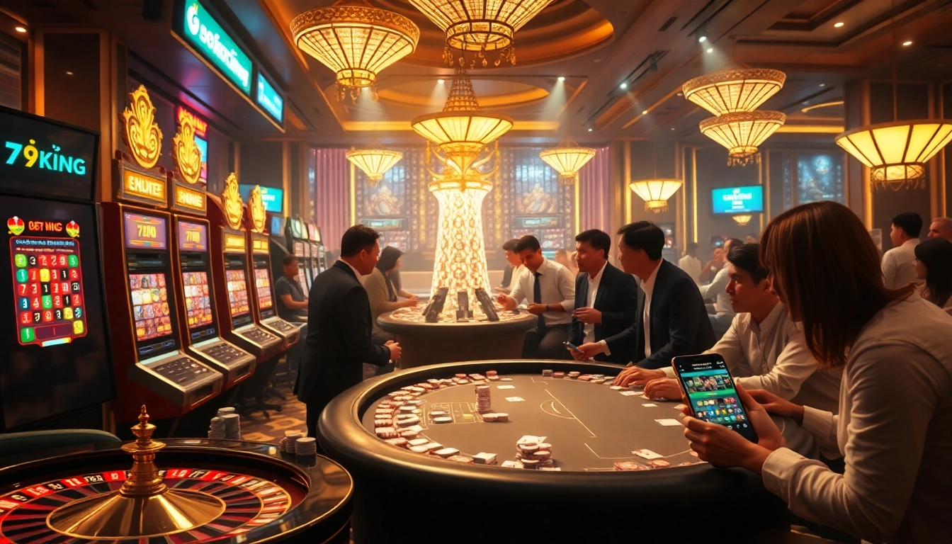 Experience the thrill of gambling at Nhà cái 79KING with vibrant casino elements and excited players.