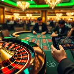 Engaging gaming experience at liên minh KJC casino with roulette and blackjack tables.