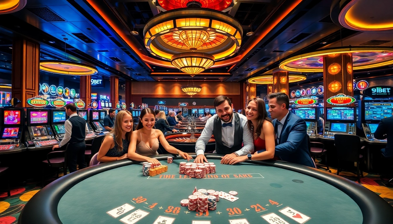 Enjoy the excitement of 9BET casino games with friends at a lively table.