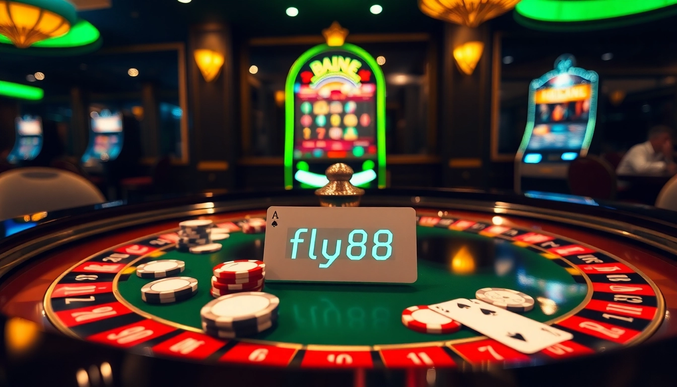 Experience thrilling gameplay at a luxury casino with fly88 elements and engaging visuals.