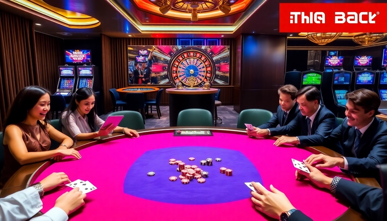 Experience high-stakes action at THA BET's poker table with vibrant casino elements.